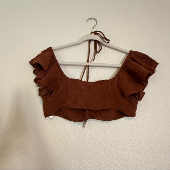 NWT Anthropologie The Jerry Cinched Crop Top Brown Medium - Picture 8 of 11